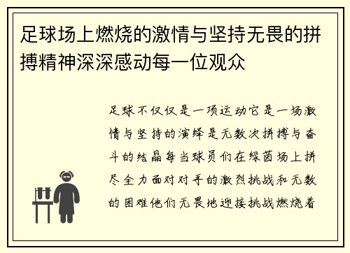 足球场上燃烧的激情与坚持无畏的拼搏精神深深感动每一位观众